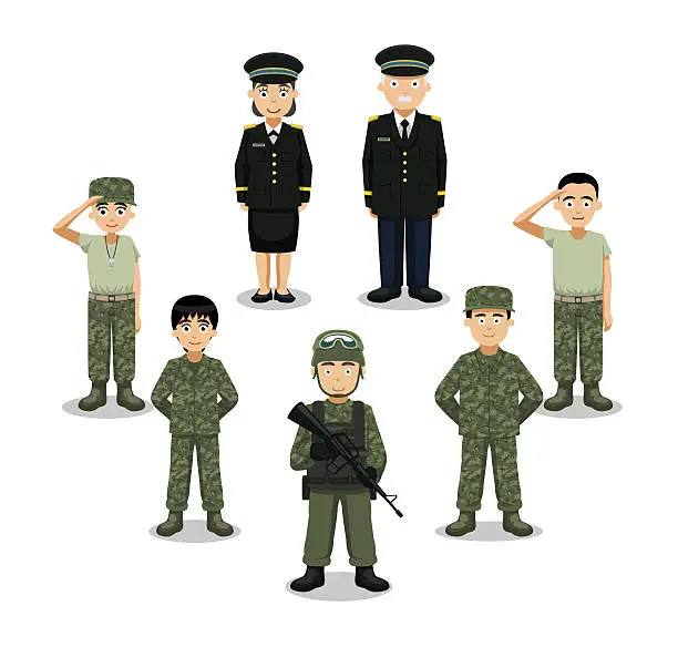 Vector illustration of Military Characters Cartoon Vector Illustration