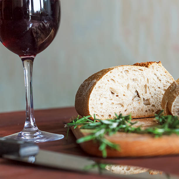 istock Italian wine, bread ciabatta, rosemary 539203764