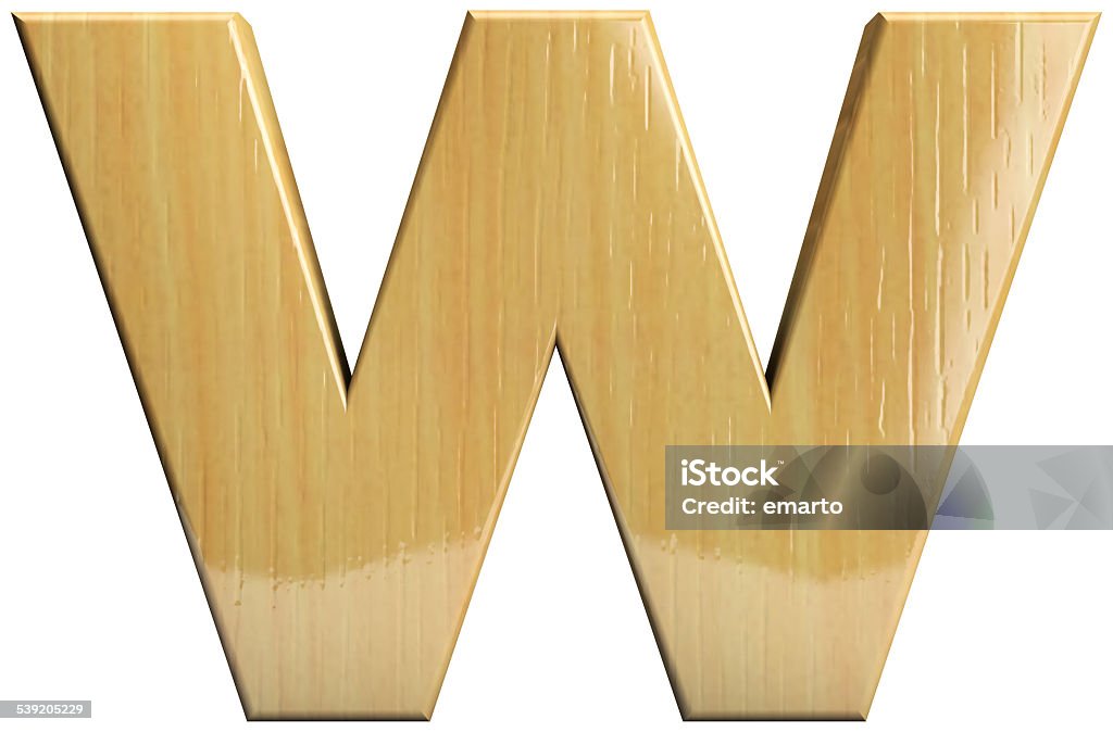 Wooden letter W Wooden letter W. Wood character isolated on white. Part of complete alphabet set. 2015 Stock Photo