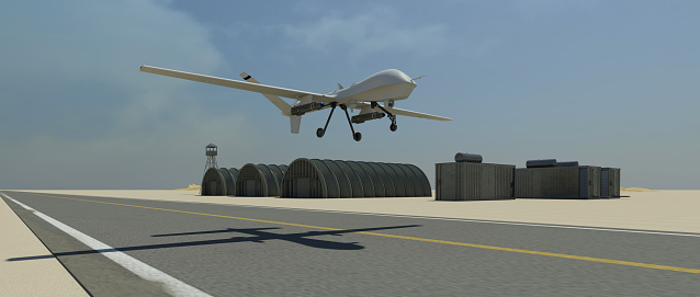 A drone (Unmanned aerial vehicle - UAV) during take-off.