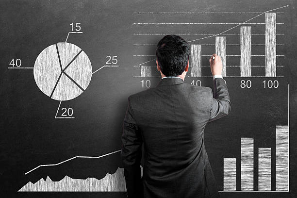 chalkboard gráfico de negócios - drawing diagram business cycle imagens e fotografias de stock