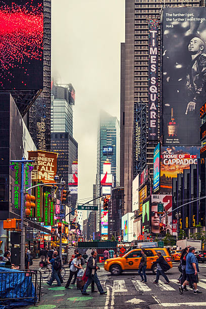 Colorful building signs in Times Square stock photo