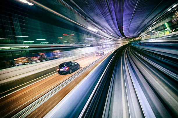 Night Train in Japan Night Train in Japan car street blue night stock pictures, royalty-free photos & images