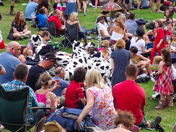 夏の群衆の人々が、公共の��公園、英国 - family child crowd british culture ストックフォトと画像