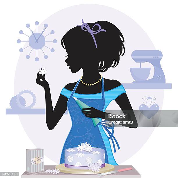 Cake Baking Girl Silhouette Stock Illustration - Download Image Now - Baker - Occupation, Cartoon, Cake