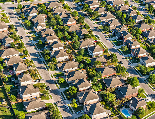 サン antoniotexas 郊外の住宅開発エリアの空からの眺め - aerial view suburb housing development texas ストックフォトと画像