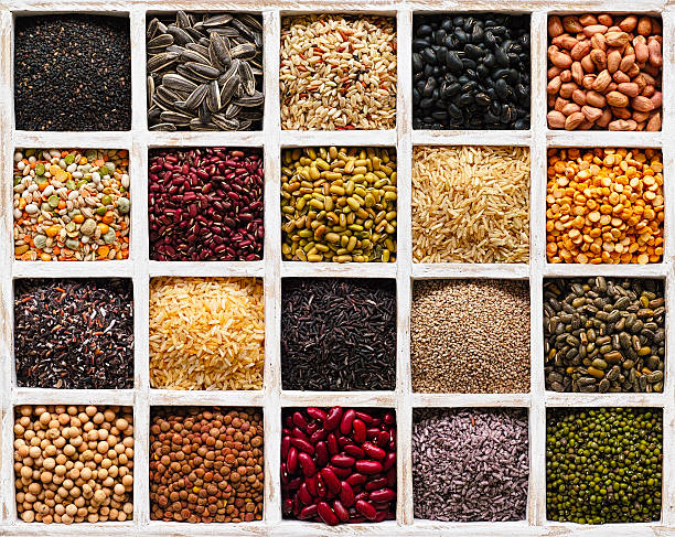 istock Various grains, beans, pulses, nuts and seeds in a tray. 539208519