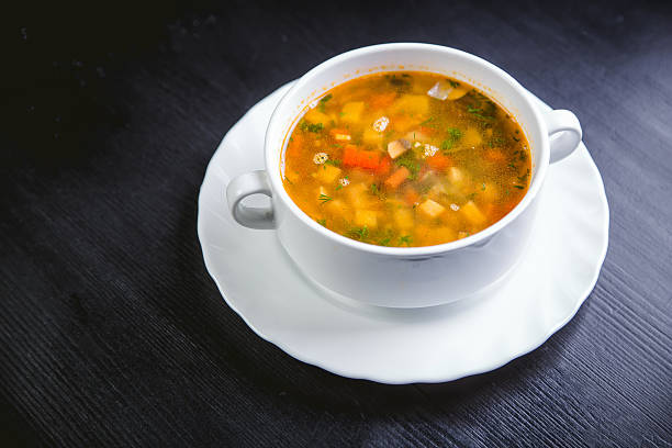 istock vegetable soup on the plate, delicious dish, food 539210296