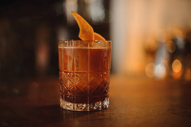 Old fashioned Negroni cocktail on bar counter