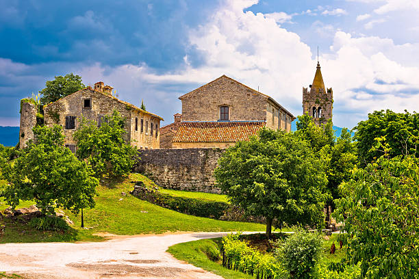 Town of Hum old stone architecture Town of Hum old stone architecture view, Istria, Croatia istria photos stock pictures, royalty-free photos & images