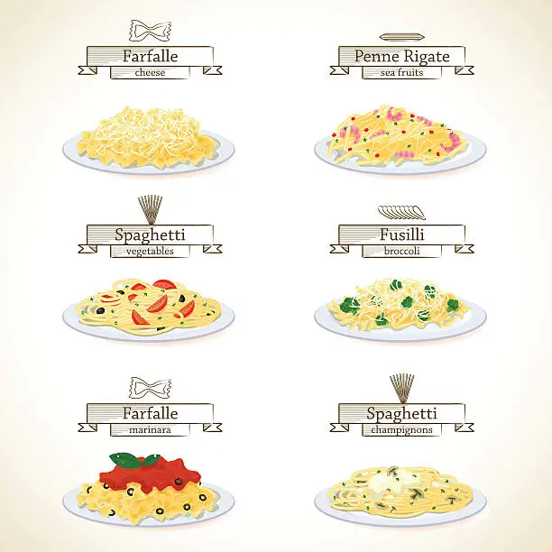 Vector illustration of Pasta dishes set