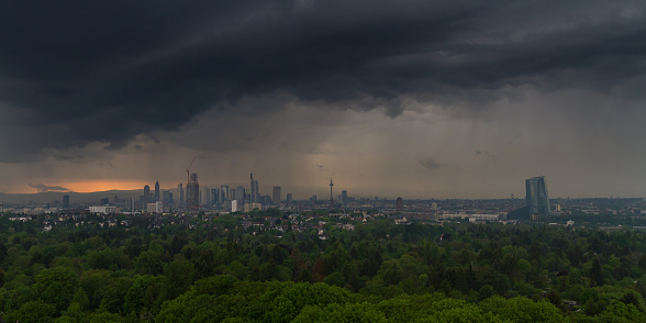 Thunderstorm over the city of Frankfurt am Main, Hessen, Germany
