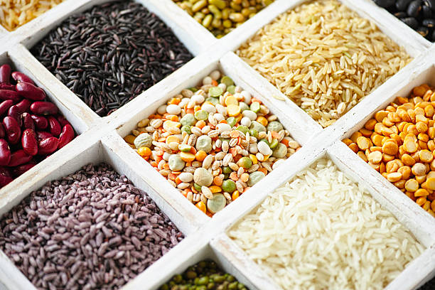 istock Various grains, beans, pulses, nuts and seeds in a tray. 539216133