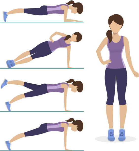 ~세트 널빤지 예습 - stretching exercising gym silhouette stock illustrations