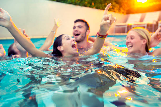 istock Group of happy young people partying in a pool. 539217283