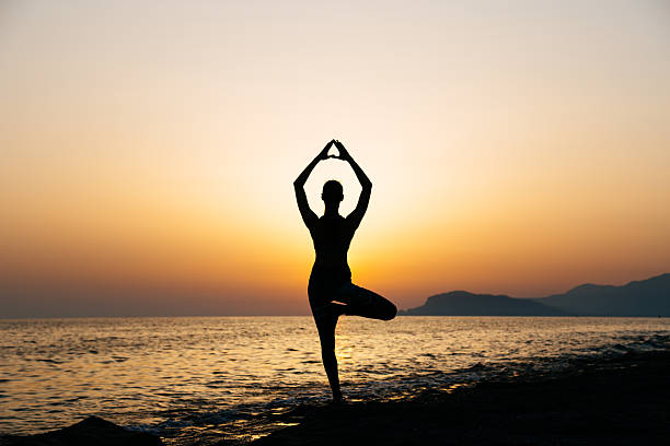 istock Young healthy woman practicing yoga on the beach at sunset 539217366