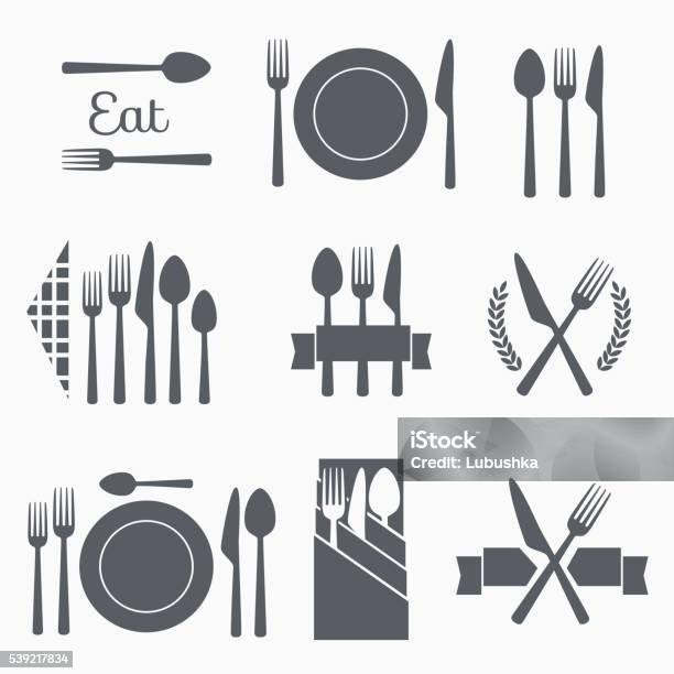 食卓用金物のアイコンセットベクトル - アイコンのベクターアート素材や画像を多数ご用意 - アイコン, 食べる, カトラリー