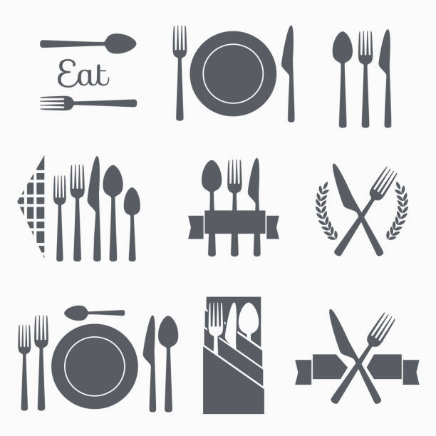 набор векторных иконок, столовые приборы - symbol computer icon breakfast icon set stock illustrations