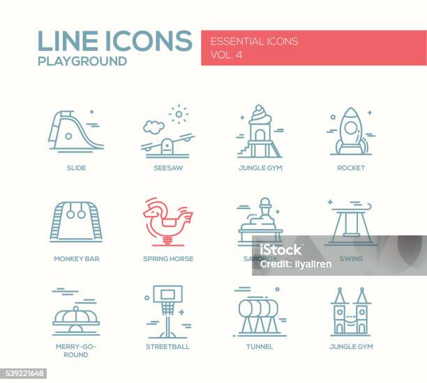 Crianças Conjunto De Ícones De Projeto Linha Do Parque Infantil - Arte vetorial de stock e mais imagens de Símbolo de ícone