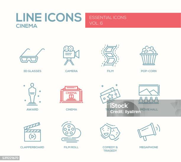 Cinema And Movie Icons Set Stock Illustration - Download Image Now - Film Award Type, Icon Symbol, Movie Ticket