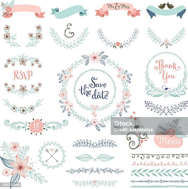 Rustic Wedding Design Set Stock Illustration - Download Image Now - Wedding Invitation, Wedding, Flower