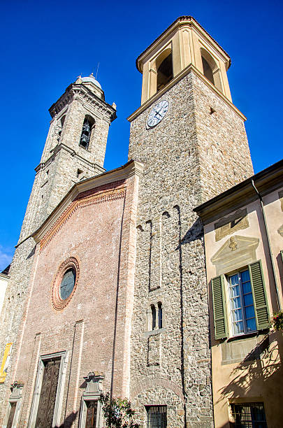 two bell towers tall bobbio piacenza emilia romagna italy