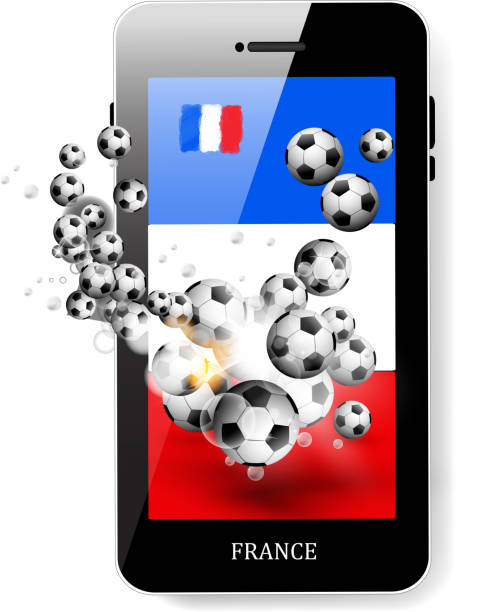 smartphone with flag of france and soccer ball - online fußball 幅插畫檔、美工圖案、卡通及圖標
