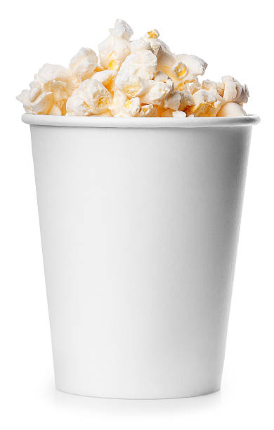 pipoca em branco em branco, xícara isolado no fundo branco - popcorn snack bowl isolated - fotografias e filmes do acervo