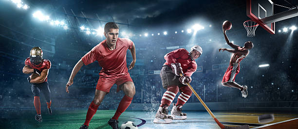 gemischte wichtigsten sports - ice hockey hockey puck playing shooting at goal stock-fotos und bilder