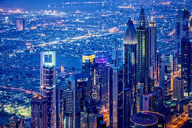 istock Modern Dubai cityscape at twilight, United Arab Emirates 539234575