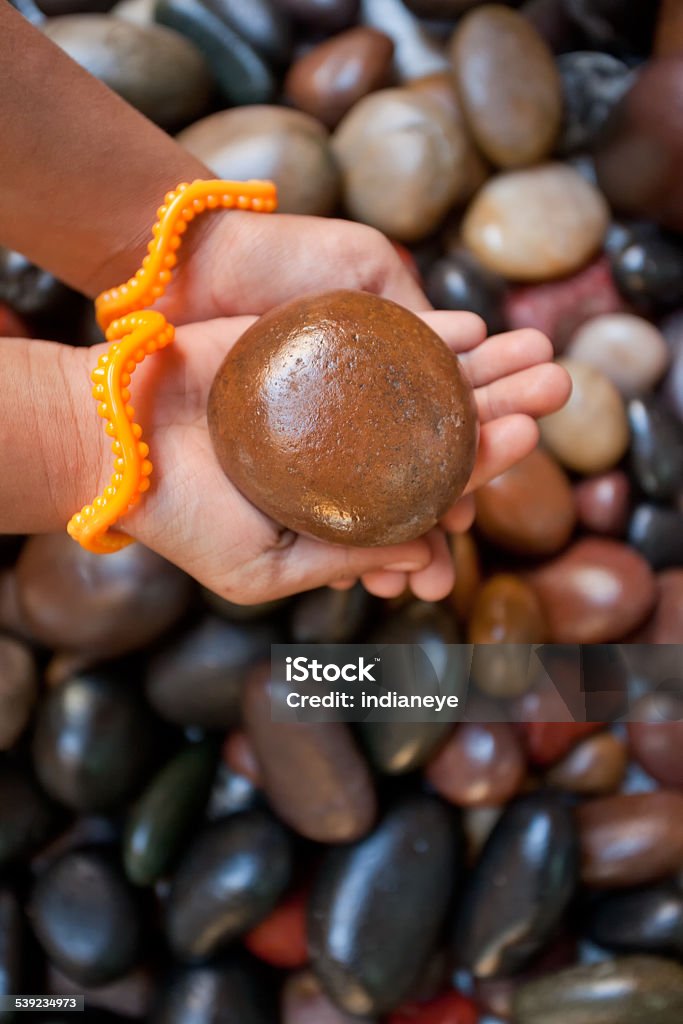 Pebbles In Narmada River All the pebbles rolling on its bed are said to take the shape of shivalingam with the saying pebble stones of Narmada gets a personified form of Shiva.  2015 Stock Photo