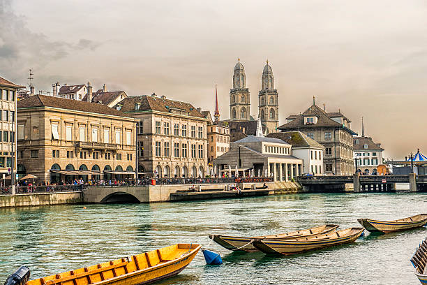 istock Grossmunster Cathedral with River Limmat, Zurich, Switzerland 539235619