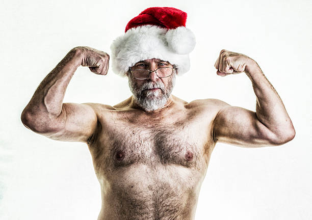 santa claus napinać mięśnie - chest hair zdjęcia i obrazy z banku zdjęć