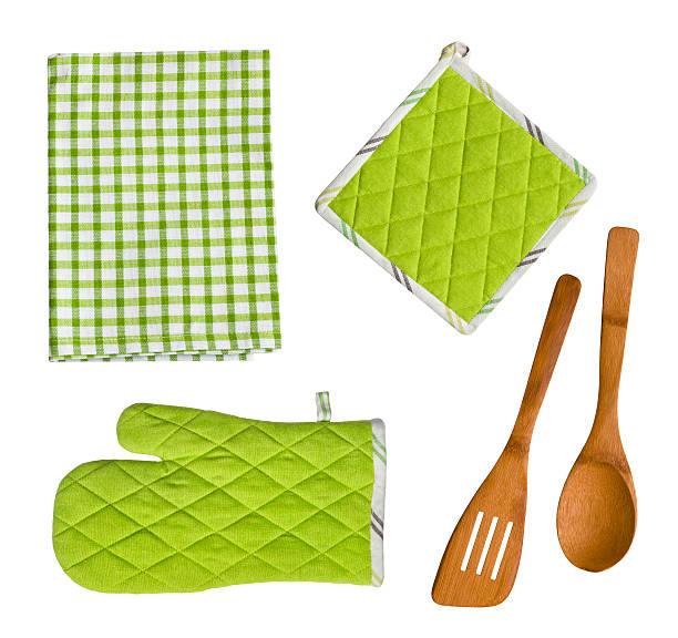 istock Isolated wooden kitchen utensils, glove, potholder and towel 539236221