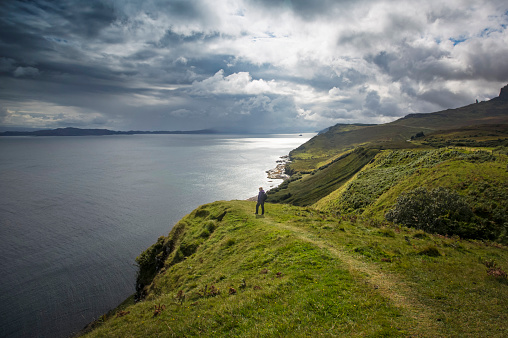 Woman trekking in Isle of Skye,Scotland.