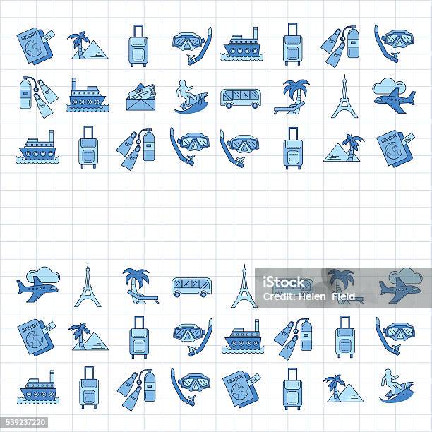 Vector Set Of Travel Icons Linear Design Stock Illustration - Download Image Now - Airplane, Airport, Bag
