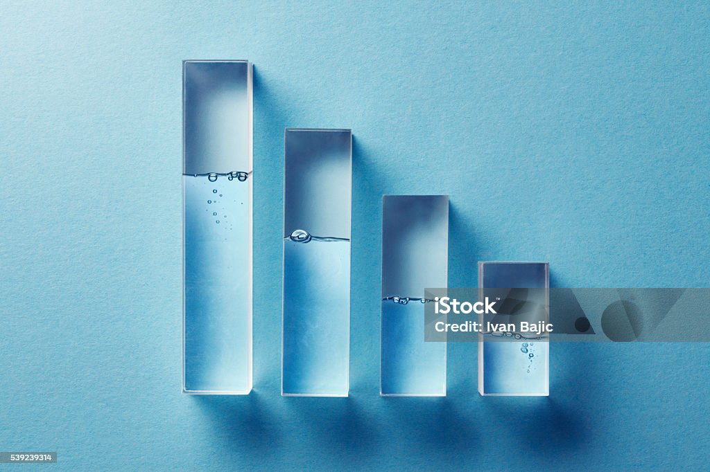 Limited Resource Of Water Transparent bar graphs with water. Water Stock Photo