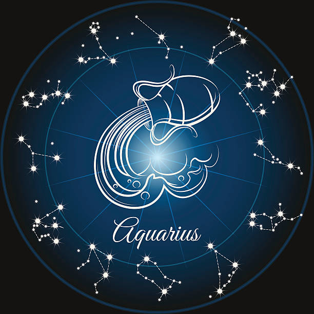 Zodiac sign aquarius Zodiac sign aquarius and circle constellations. Vector illustration Aquarius stock illustrations
