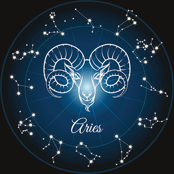Zodiac sign aries Zodiac sign aries and circle constellations. Vector illustration aries stock illustrations