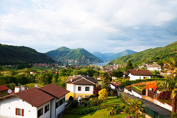 Morning shot at lake Lugano seen from Besano and view to Switzerland.