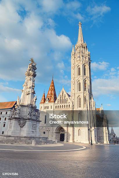 Matthias Church And Statue Of Holy Trinity In Budapest Hungary Stock Photo - Download Image Now