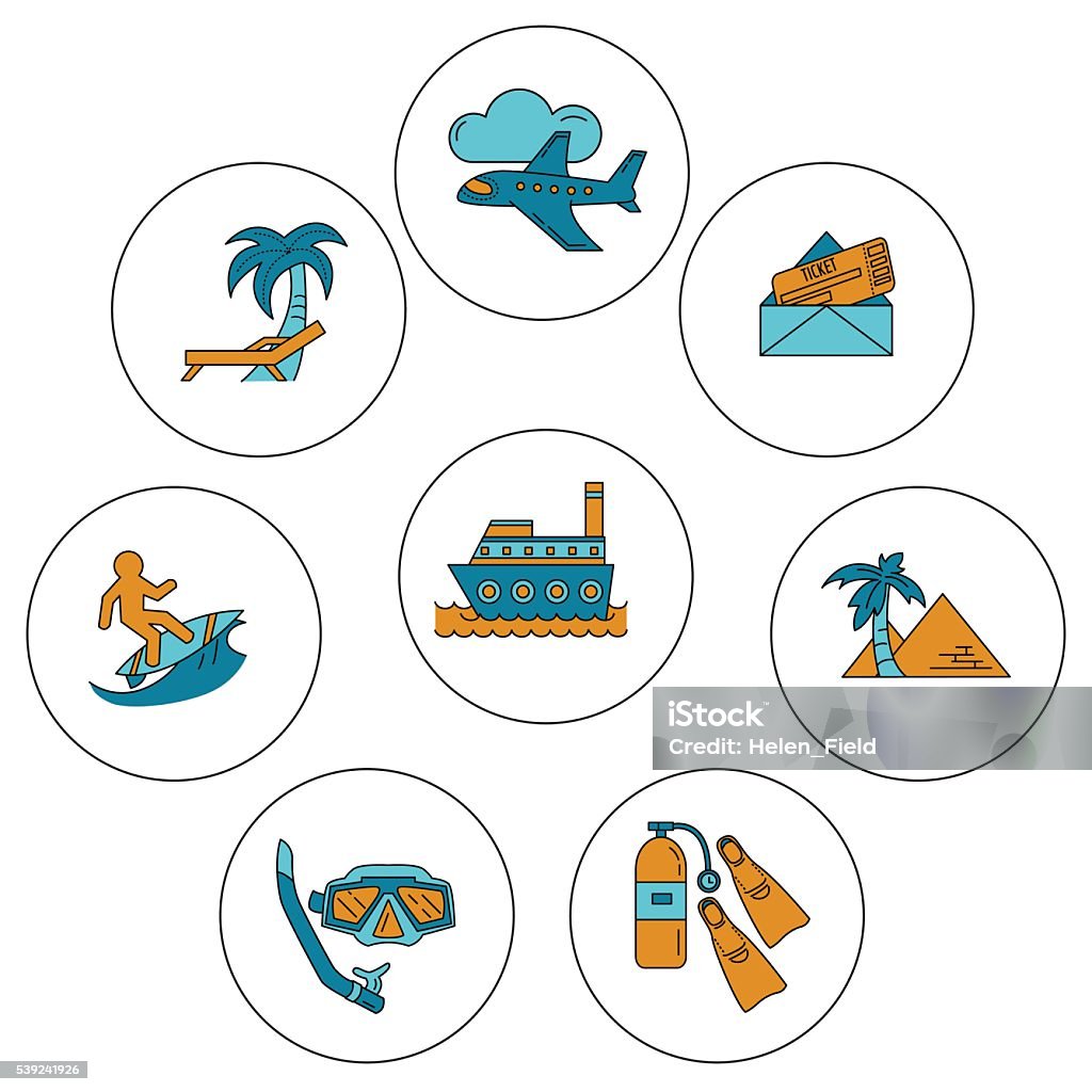 Vector set of travel icons Linear design Vector set of travel icons Simple Linear design Airplane stock vector