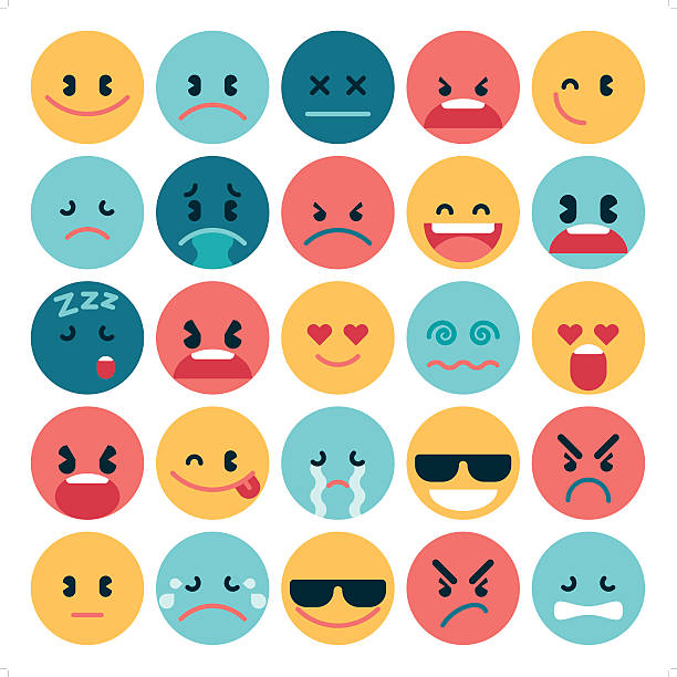 simple flat emoji A set of 25 simple flat emoticon in various expression. All objects are group individually. behavior stock illustrations