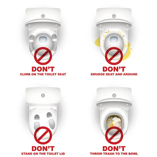 Vector illustration of Toilet Bowl Closet Set Rules Warning Do not