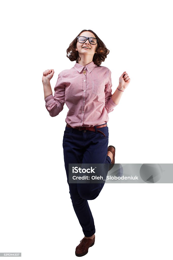 Nerd Girl Nerd girl with glasses  Jumping Stock Photo