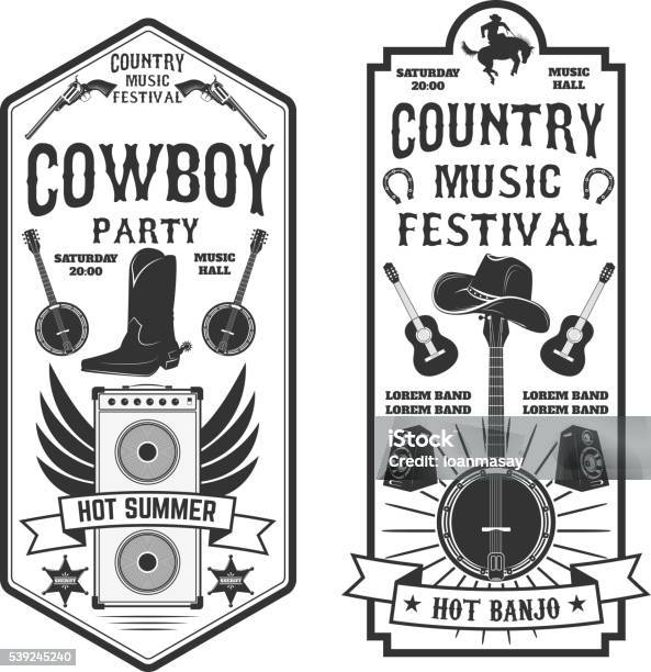Country Music Festival Flyer Cowboy Party Western Music Fest Stock Illustration - Download Image Now