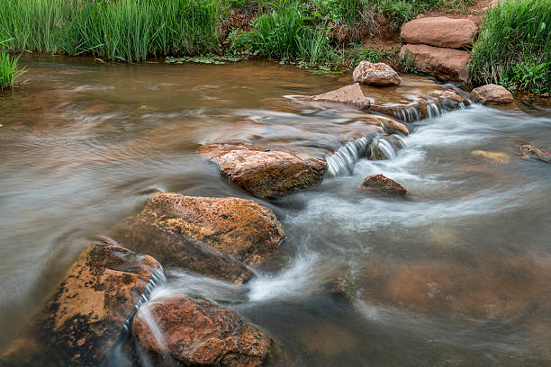 trail crossing mountain creek a trail crossing mountain creek with a row of step stones - Red Mountain Open Space, Colorado ford crossing stock pictures, royalty-free photos & images