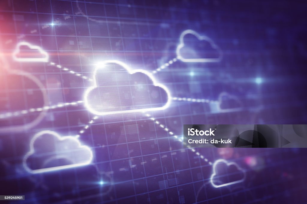 Cloud network on digital screen Cloud network on digital screen close up. Stock photo. Cloud Storage stock illustration