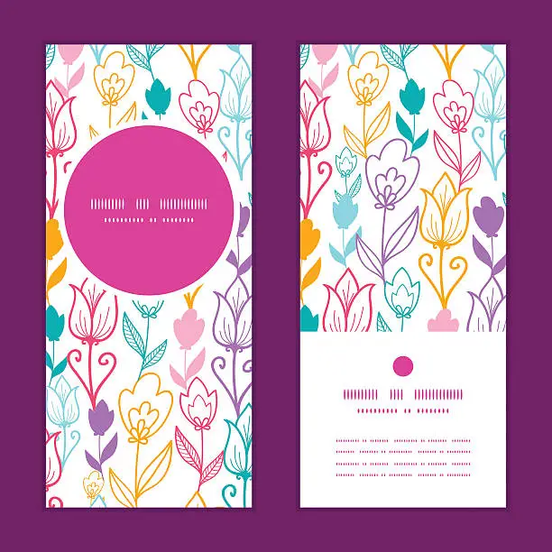 Vector illustration of Vector colorful tulip flowers vertical round frame pattern invitation greeting