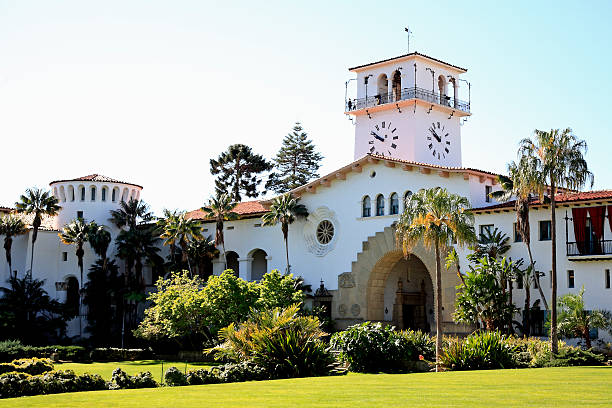 Historical Santa Barbara Courthouse And Gardens Spanish Colonial Santa Barbara Courthouse with garden courtyard.  Built in 1929. Located downtown. santa barbara california stock pictures, royalty-free photos & images